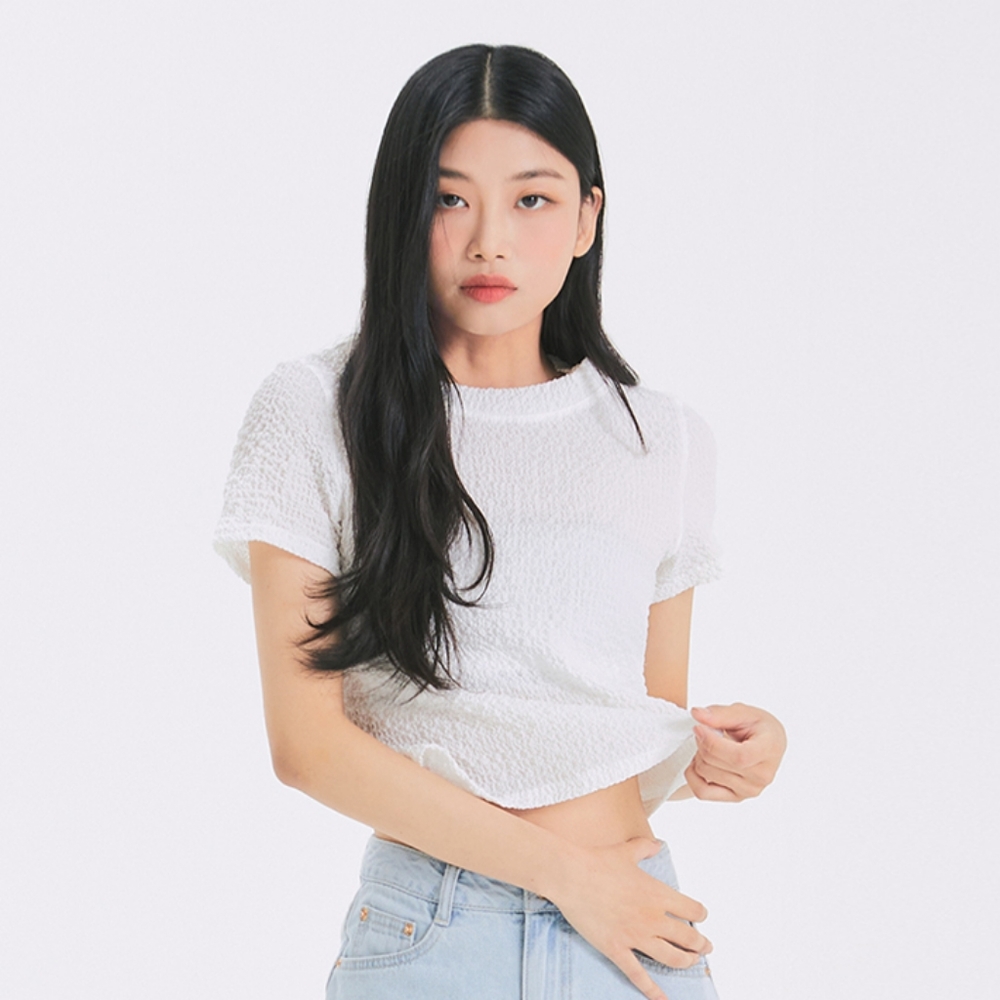 White Crinkle Sheer T-Shirt